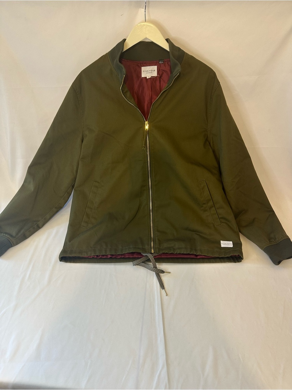 Five Four Olive Green Bomber Jacket with Burgundy Lining